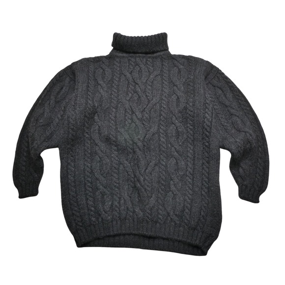 L.L. Bean Sweater Womens Medium Gray Wool Cable Knit Turtleneck Made Ireland
